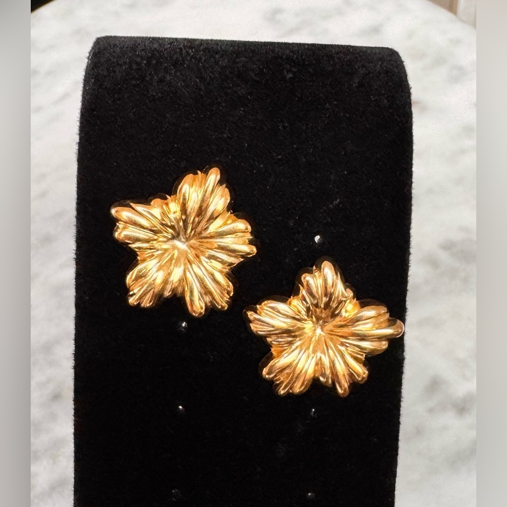 Gold Floral Statement Earrings - Picture 3 of 4
